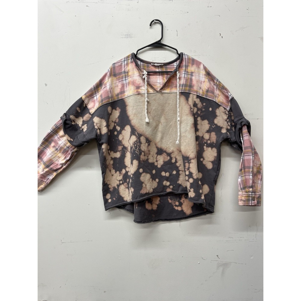 Oli & Hali Mineral Wash Plaid Mixed Pattern Large Long Sleeve Sweatshirt